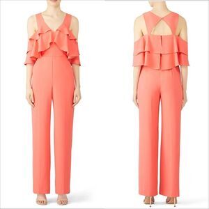 Trina Turk Josephine Jumpsuit Size 12 Coral Ruffle Wide Leg Pockets